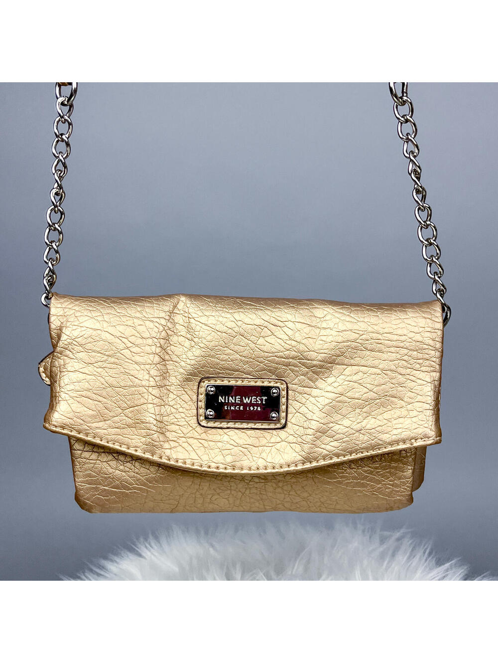 Y2K Nine West Metallic Gold Crossbody Bag with Chain Strap